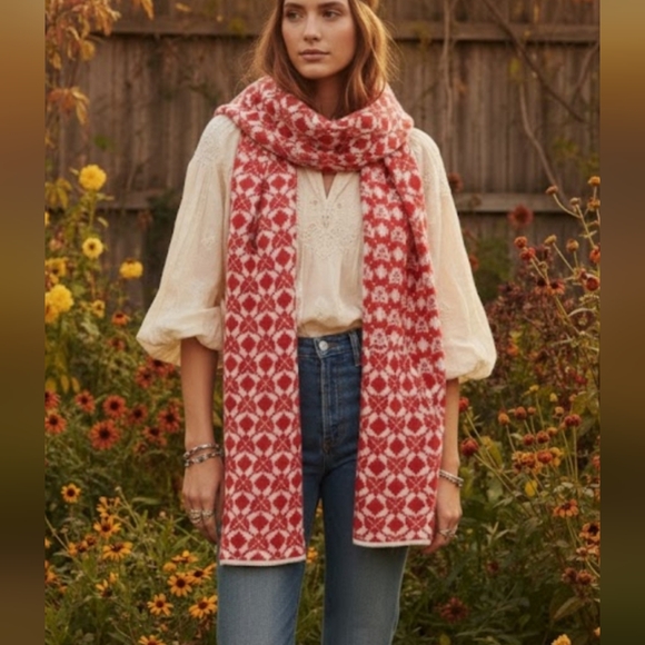 NEW! Free People Red and White Scarf - Picture 3 of 14